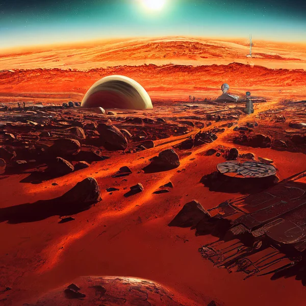 Red Planet Mars Surface. Nature Scene. Fantasy Backdrop. Concept Art. Realistic Illustration. Video Game Background. Digital Painting. CG Artwork. Scenery Artwork. Serious Painting. Book Illustration