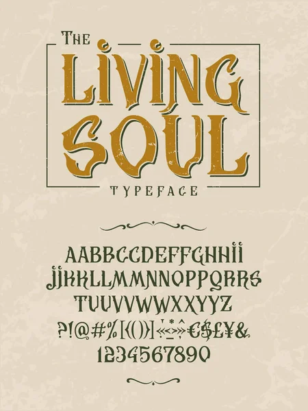 Font The Living Soul. Design vintage. Sinais latinos — Vetor de Stock