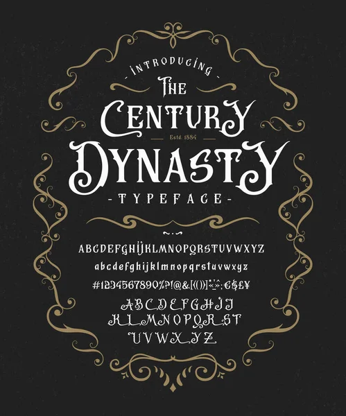 Czcionka The Century Dynasty. Wzór etykiety vintage — Wektor stockowy