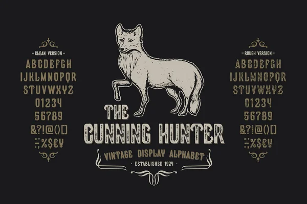 Carattere The Cunning Hunter. Design del carattere vintage — Vettoriale Stock