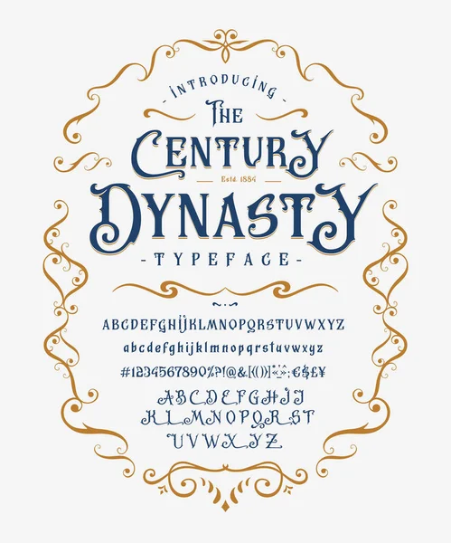 Czcionka The Century Dynasty. Etykieta vintage, logo. — Wektor stockowy