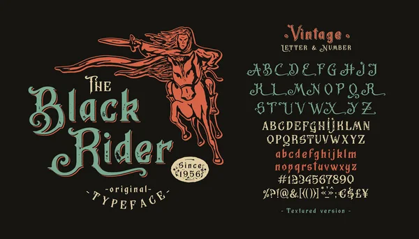 Carattere Black Rider. Design vintage. Vecchio logo — Vettoriale Stock