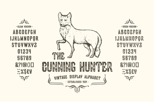 Carattere The Cunning Hunter. Design del carattere vintage — Vettoriale Stock