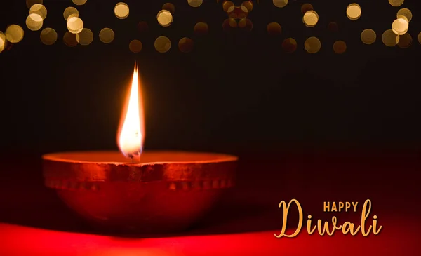 Happy Diwali Lampade Clay Diya Accese Durante Dipavali Con Testo — Foto Stock