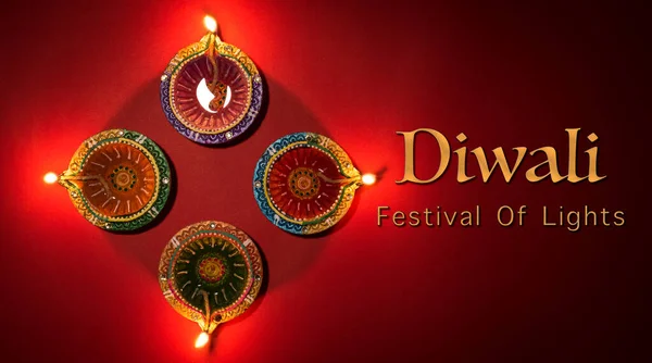 Happy Diwali Clay Diya Lampen Entzündet Während Dipavali Hinduistisches Lichterfest — Stockfoto