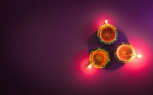Happy Diwali Clay Diya Lámpák Világított Alatt Dipavali Hindu Fesztivál — Stock Fotó