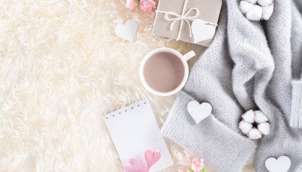 Amor Dia Dos Namorados Conceito Decoração Corações Papel Rosa Com — Fotografia de Stock