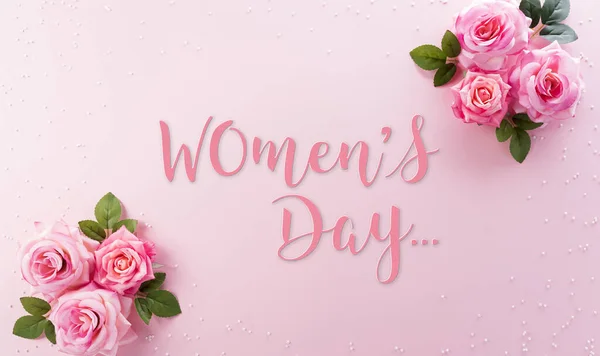 Happy Women Day Dekorationskonzept Aus Rosenblume Mit Dem Text Auf — Stockfoto