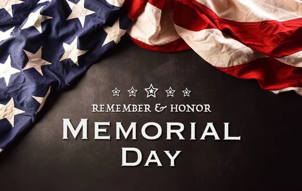 Ευτυχισμένη Ημέρα Μνήμης Έννοια Γίνεται Από Αμερικανική Σημαία Κείμενο Σκούρο — Φωτογραφία Αρχείου