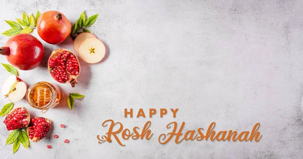 Rosh Hashanah Jewish New Year Holiday Concept Traditional Religion Symbols — Stok fotoğraf