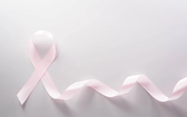 Pink Ribbon Pastel Paper Background Supporting Breast Cancer Awareness Month — 图库照片