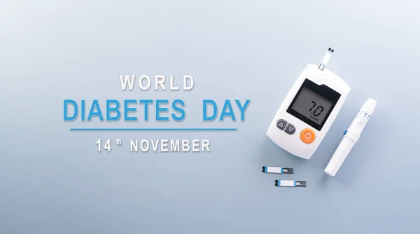 Conceito Dia Mundial Diabetes Novembro Visão Superior Dos Conjuntos Medidores — Fotografia de Stock