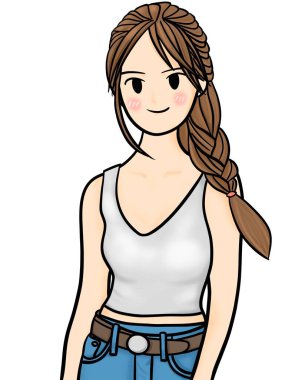 dijital boya el çizimi tasarım karakteri. Beyaz arka planda tatlı bir kız.