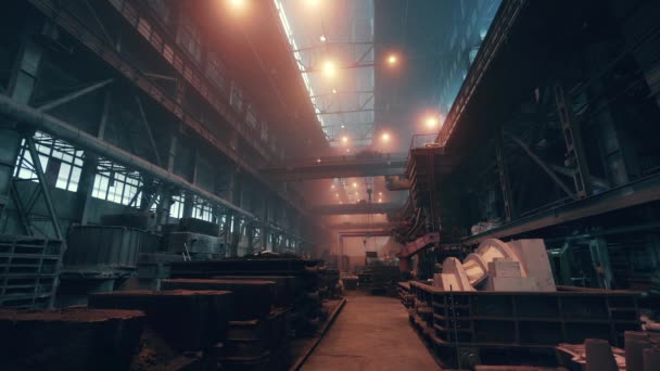 Metallurgical plant big dark workshop inside. Industrial steel production. Interior of Steel mill factory. Heavy industry foundry — Stock Video