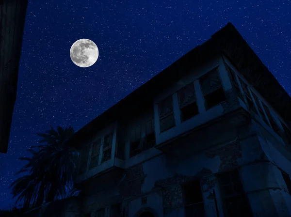 Volle Maan Stad Nachts Antalya Turkije Grote Volle Maan Schijnt — Stockfoto