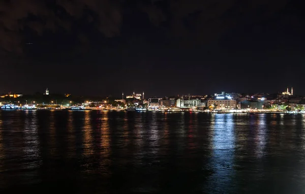 Éjszakai Fények Hagia Sophián Teliholdkor Isztambulban Törökországban Hosszú Expozíciós Felvétel — Stock Fotó