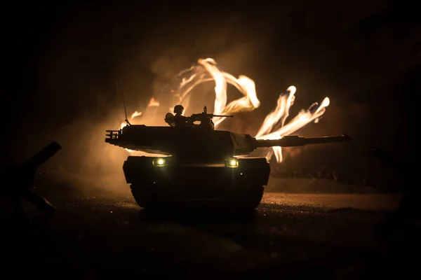 War Concept Armored Vehicle Silhouette Fighting Scene War Foggy Sky — Stock Photo, Image