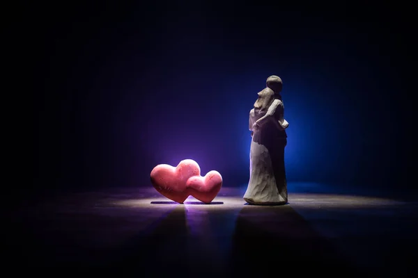 Valentines Background Valentine Day Heart Dark Wooden Table Little Love — Stock Photo, Image