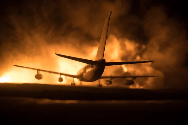 Choque Aéreo Avión Llamas Avión Estrelló Contra Suelo Decorado Con —  Fotos de Stock