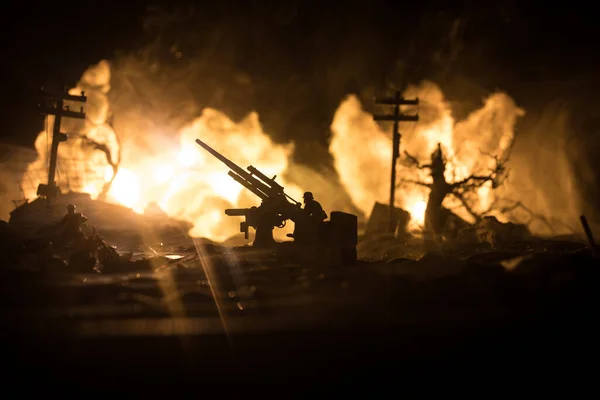 Concept Guerre Silhouettes Militaires Combat Scène Sur Fond Brouillard Guerre — Photo