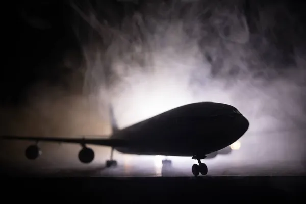 Artwork Decoration White Passenger Plane Ready Taking Airport Runway Silhouette — Stock Photo, Image