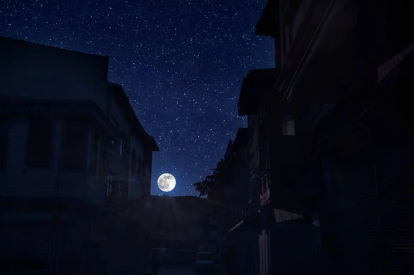 Luna Llena Sobre Ciudad Por Noche Estambul Turquía Gran Luna — Foto de Stock