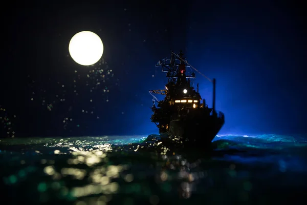 Concepto Guerra Escena Batalla Nocturna Mar Dramático Efecto Decorado Con — Foto de Stock