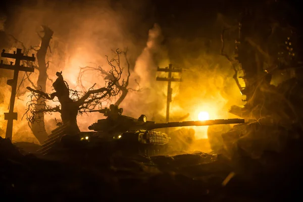 Έννοια Πολέμου Στρατιωτικές Σιλουέτες Καταπολέμηση Σκηνή Στο Φόντο Ομίχλη Του — Φωτογραφία Αρχείου
