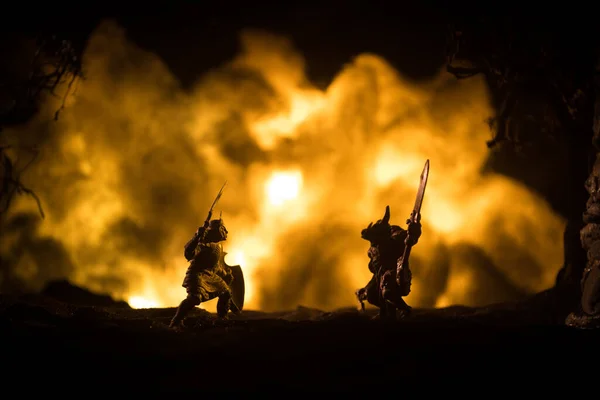 Escena Batalla Medieval Con Caballería Infantería Siluetas Figuras Como Objetos —  Fotos de Stock