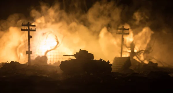 Krigskoncept Militära Silhuetter Slåss Scen Krig Dimma Himmel Bakgrund Världskriget — Stockfoto