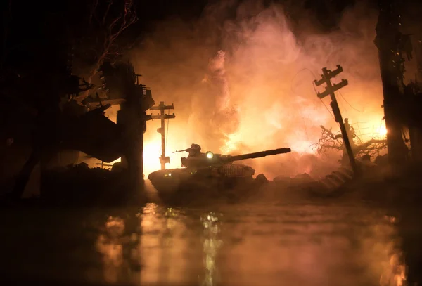 Krigskoncept Militära Silhuetter Slåss Scen Krig Dimma Himmel Bakgrund Världskriget — Stockfoto