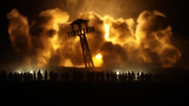 Decoración Artística Creativa Concepto Guerra Rusa Ucrania Multitud Mirando Explosiones — Vídeos de Stock