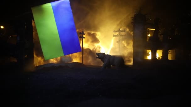 Tvůrčí Umělecká Dekorace Ruská Válka Ukrajině Koncept Obří Exploze Městě — Stock video