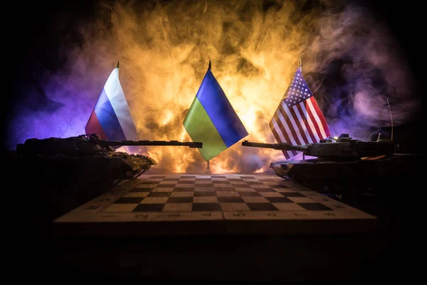 War Russia Ukraine Conceptual Image War Using Chess Board National — стокове фото