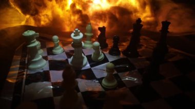 War between Russia and Ukraine, conceptual video of war using chess board on the background of explosion. Ukrainian and Russian crisis