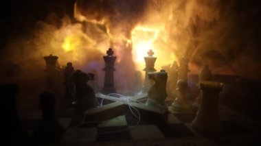 War between Russia and Ukraine, conceptual video of war using chess board on the background of explosion. Ukrainian and Russian crisis