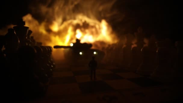 War Russia Ukraine Conceptual Video War Using Chess Board Tank — Vídeo de Stock