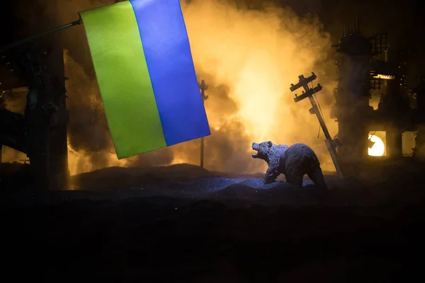 Decoración Artística Creativa Concepto Guerra Rusa Ucrania Explosión Gigante Ciudad —  Fotos de Stock