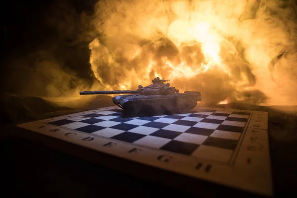 War Russia Ukraine Conceptual Image War Using Chess Board Tank — Zdjęcie stockowe