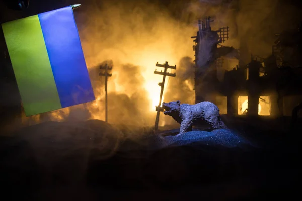 Kreatív Műalkotás Dekoráció Orosz Háború Ukrajnában Koncepció Óriási Robbanás Városban — Stock Fotó