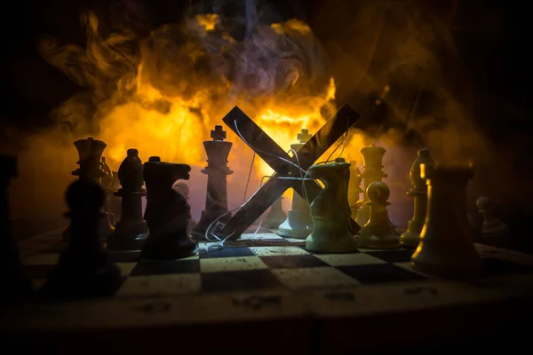 Háború Vagy Manipuláció Koncepciója Globális Politikával Koncepcionális Kép Háborúról Sakktáblával — Stock Fotó