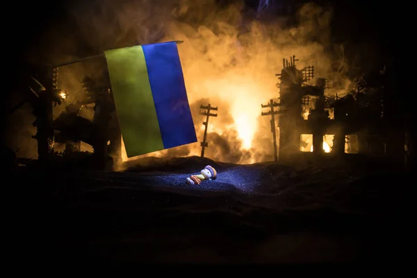 Загибель Дітей Війні Російська Війна Україні Творче Мистецтво Ляльки Лежить — стокове фото