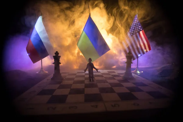War Russia Ukraine Conceptual Image War Using Chess Board Soldiers — Stockfoto
