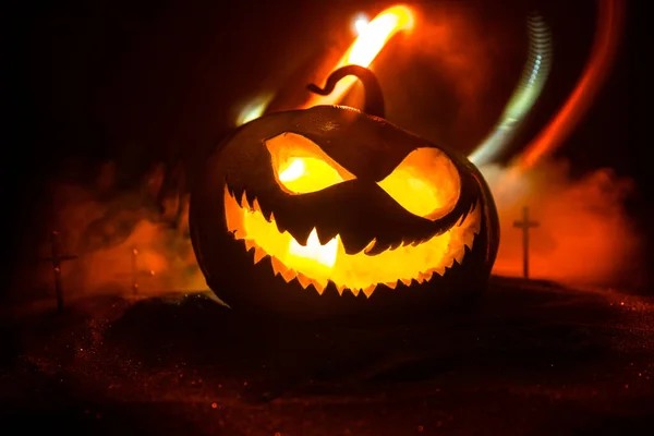 Sonrisa Calabaza Halloween Ojos Aterradores Para Noche Fiesta Vista Cerca —  Fotos de Stock