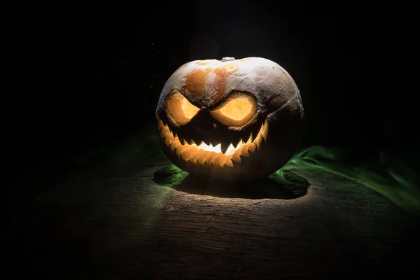 Halloween Citrouille Sourire Les Yeux Effrayants Pour Soirée Vue Rapprochée — Photo