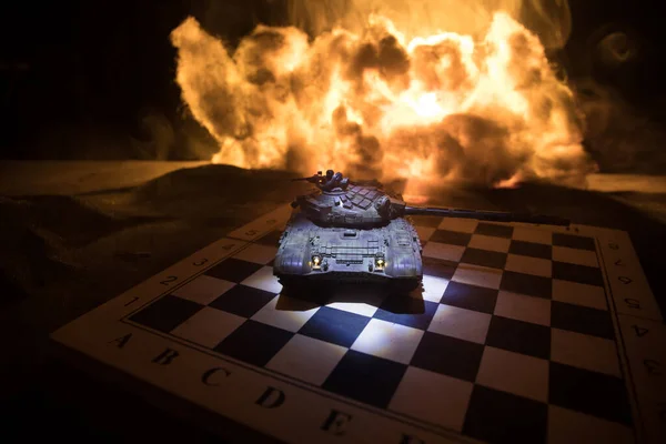 War Russia Ukraine Conceptual Image War Using Chess Board Tank — Zdjęcie stockowe