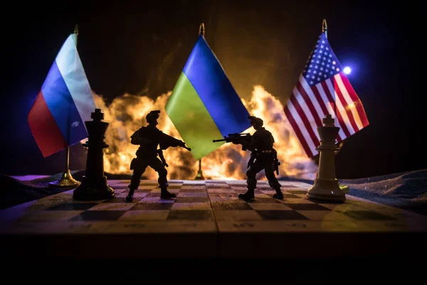 War Russia Ukraine Conceptual Image War Using Chess Board Soldiers — Stockfoto