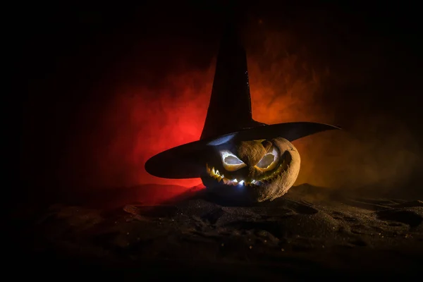 Conceito Halloween Sorriso Jack Lanterna Olhos Assustadores Para Noite Festa — Fotografia de Stock