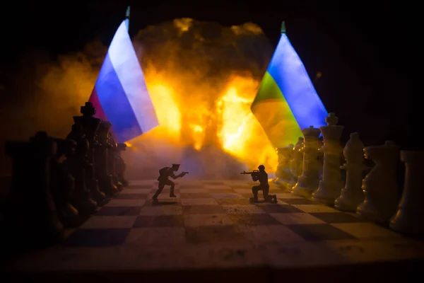 War Russia Ukraine Conceptual Image War Using Chess Board Soldiers — Zdjęcie stockowe