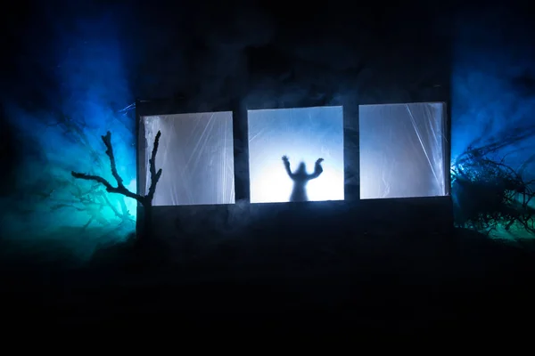 미술품 집이지 창문에 실루엣 공포의 할로윈 — 스톡 사진